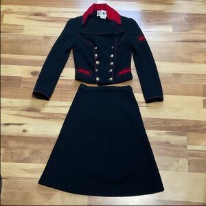 WENJILLI Vintage Velvet Collar Black and Red Double-Breasted Power Suit, Sz 5